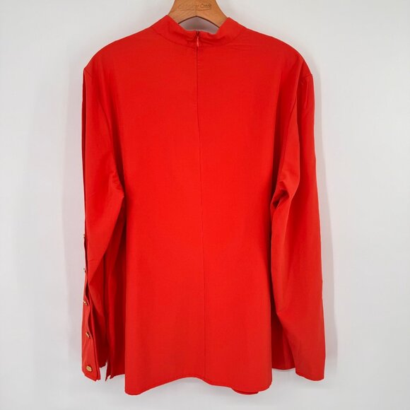 Chicos 3 Womens orange V-Neck keyhole Blouse gold Button long sleeve Size XL - Picture 10 of 16